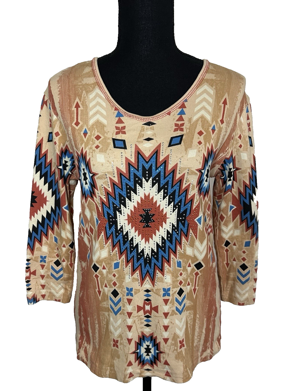 Cactus Bay SMALL Western Aztec Southwest Boho Native Tribal Embellished Shirt