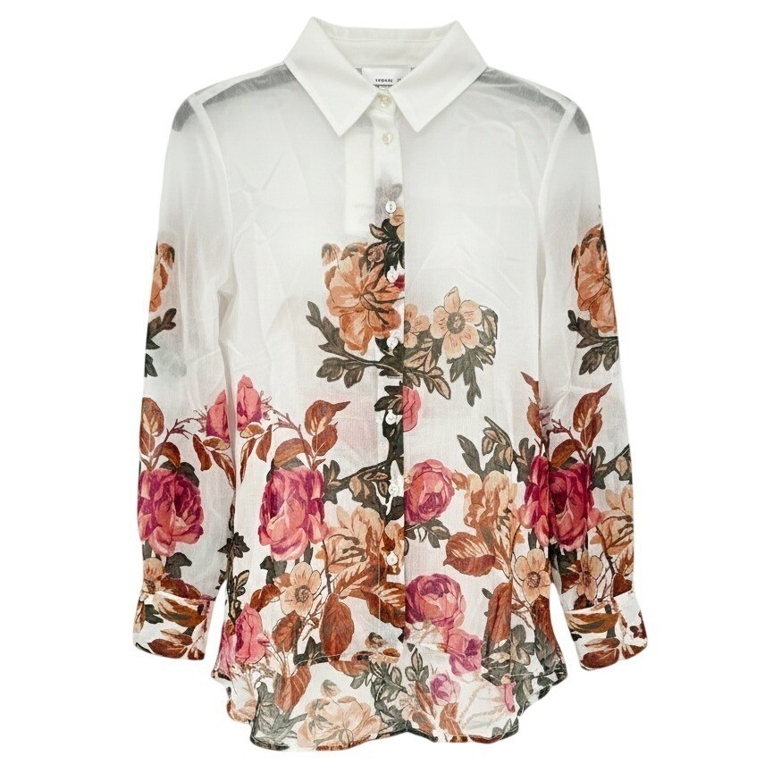Bailey 44 Women’s SMALL White Floral Button Up Blouse Semi-Sheer – CJ