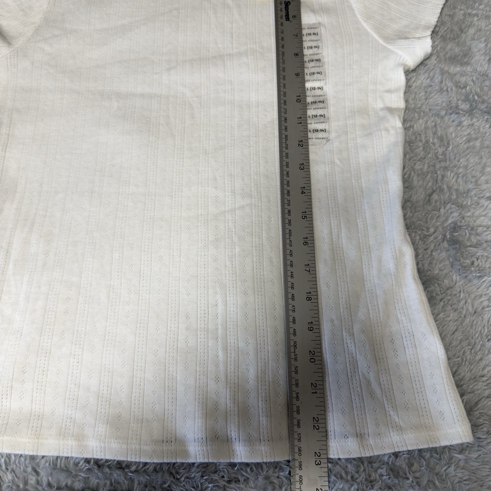 Free Assembly Women’s Pointelle Mini Tee Size Large Cream Short Sleeve
