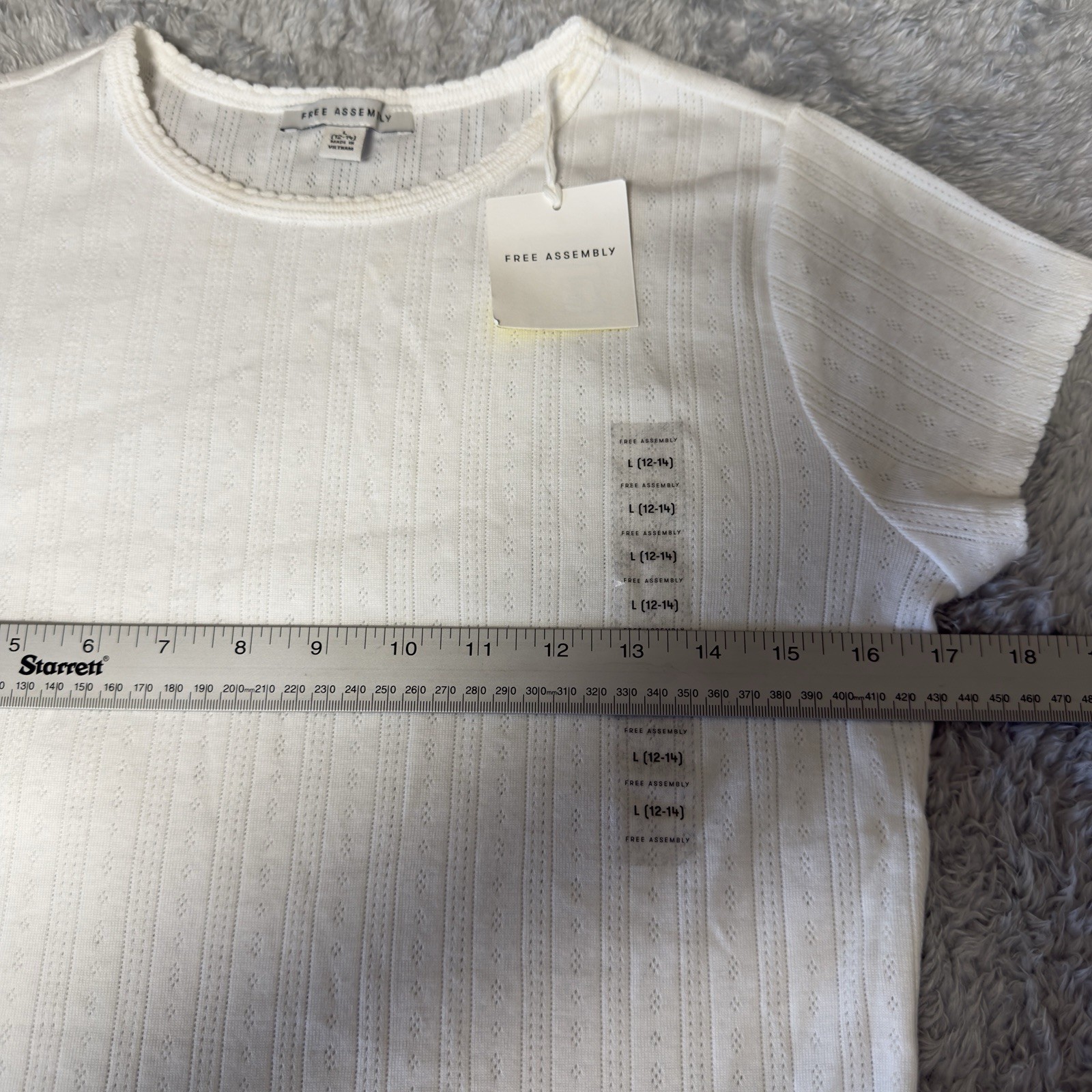 Free Assembly Women’s Pointelle Mini Tee Size Large Cream Short Sleeve