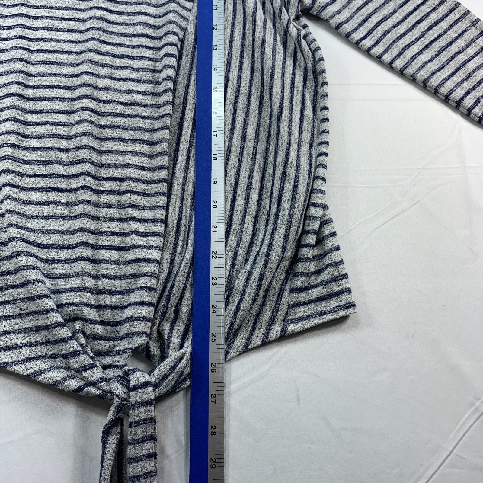 A New Approach Blouse Womens size Medium Gray Blue Striped Front Knot