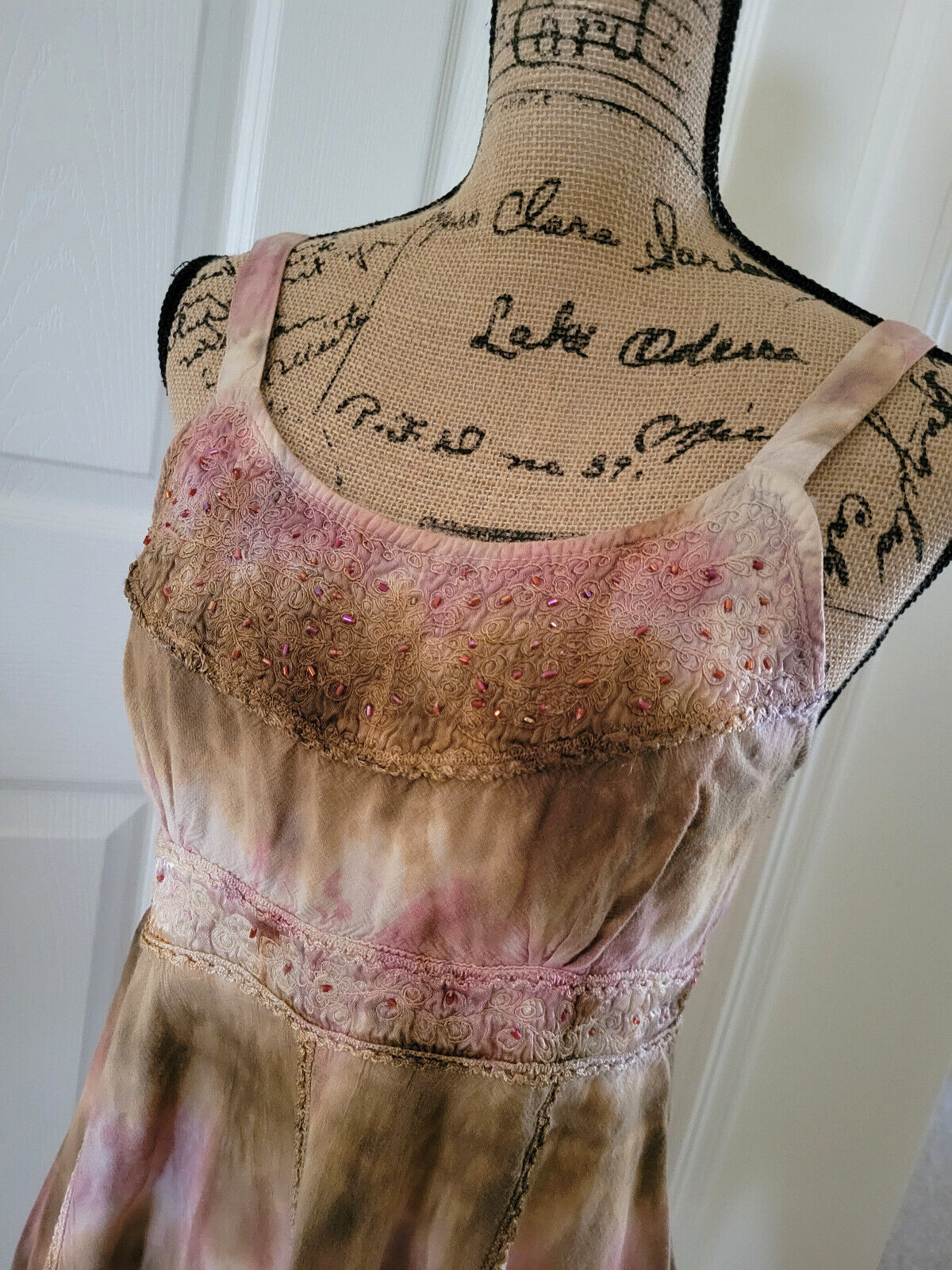 LSI Tie Dye Embroidered Beaded Cami Tunic Top India Boho Hippie Festival Top S