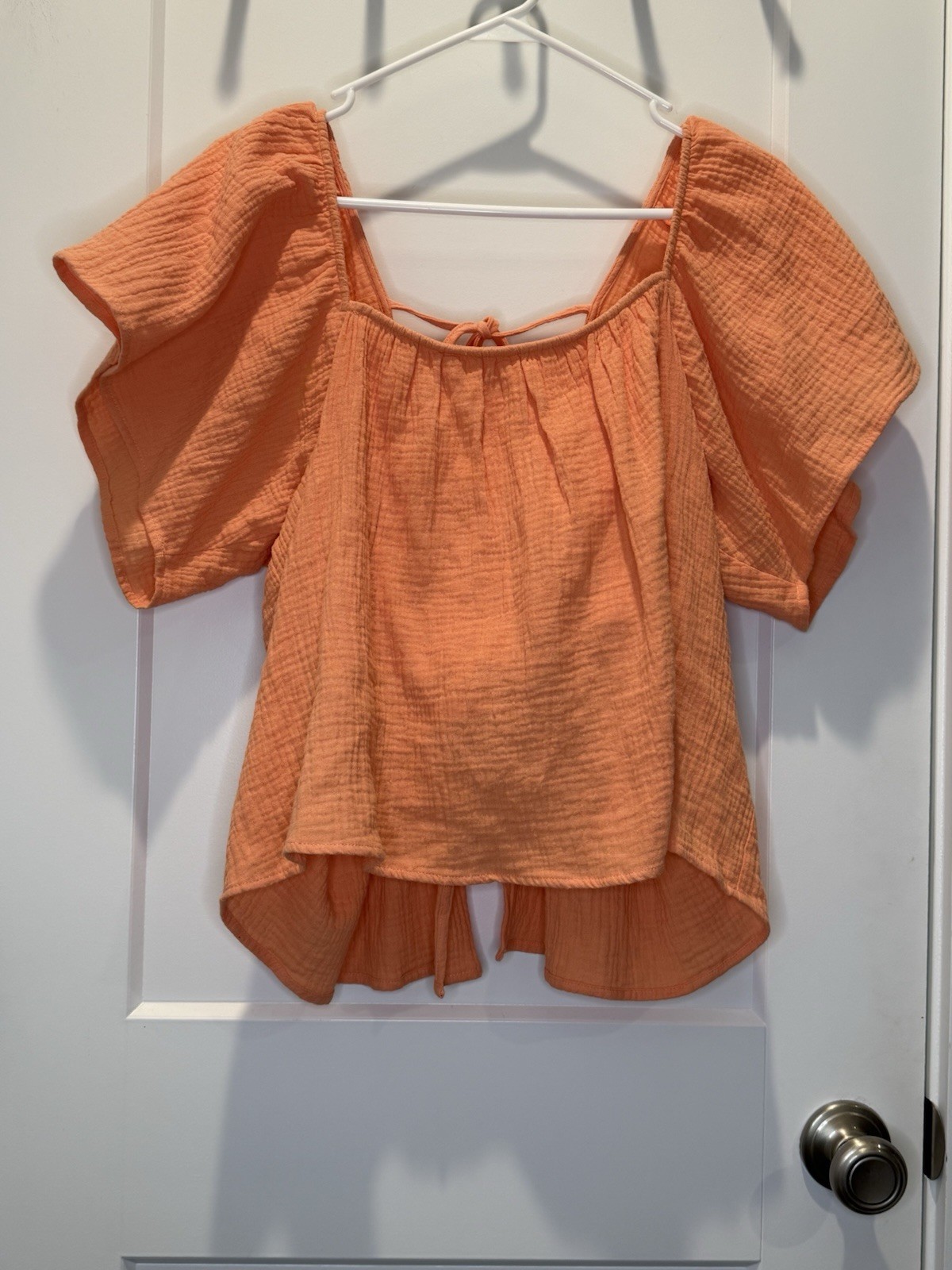 Promesa Crinkle Cotton Tie-Back Babydoll Top Medium Flutter Coral Orange Peach