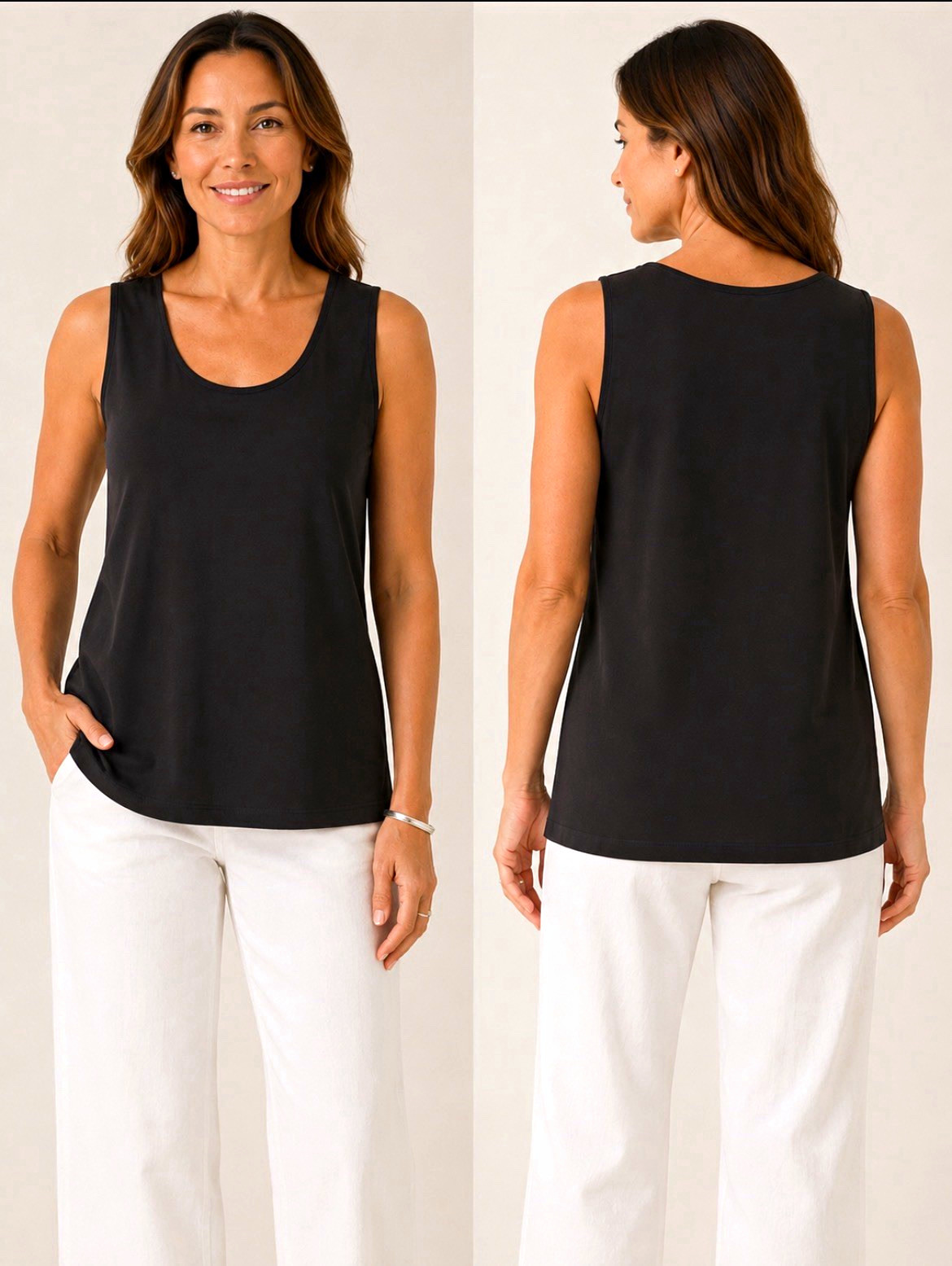 NWT Eileen Fisher Women’s Black Solid Scoop Neck Sleeveless 100% silk Tank