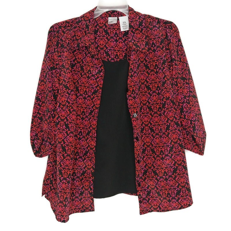Just My Size Womens Size 2X Blouse 1 Piece Twin Set 3/4 Sleeve Red Black