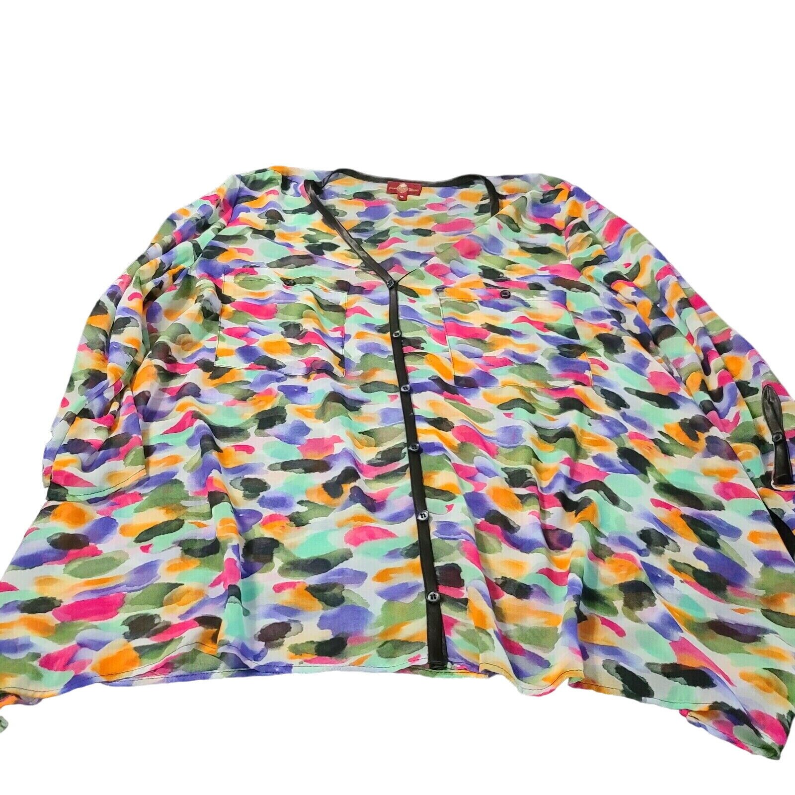 From The Heart Womens Button Up Sheer Blouse Multicolor Size M 100% Polyester