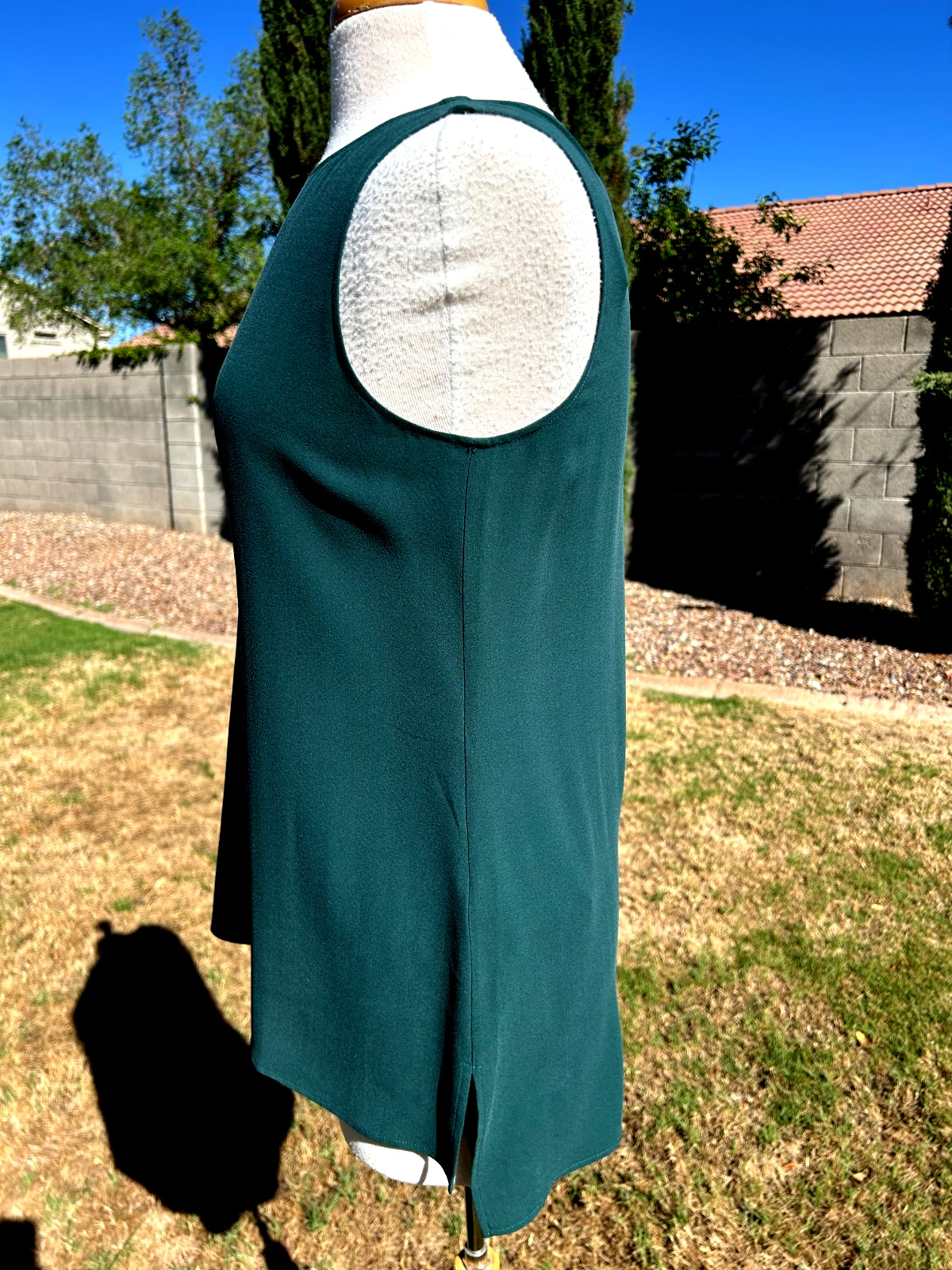 Eileen Fisher Silk Georgette Crepe Boat Neck Long Shell Tunic Pine Sz S $218 NWT