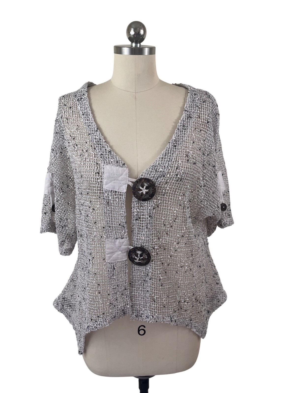 Dalin Woven Cardigan Womens Large Wooden Buttons Lagenlook Artsy Coastal Boho