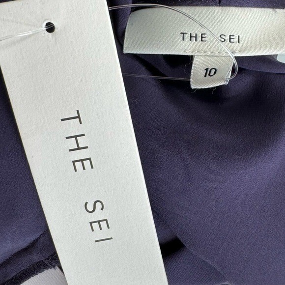 The Sei 100% Silk Long Sleeve Tie Satin Front Blouse in Fig Purple Size 10