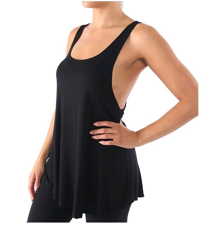 Black Wide Arm Workout Boyfriend Racerback Gym Stretchy Lounge Solid Tank Top
