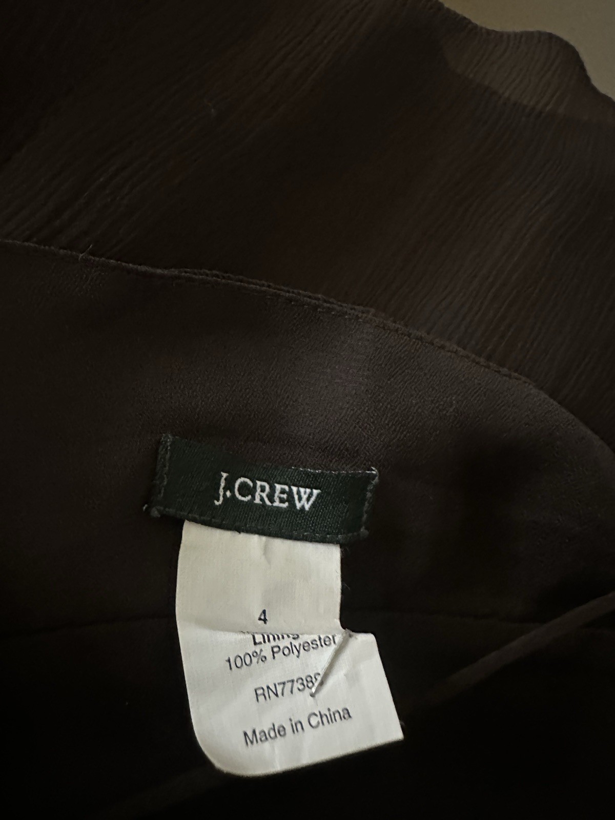 J. Crew Brown Silk Camisole Top, Size 4, Lined, Side Zipper, Dry Clean, Perfect!