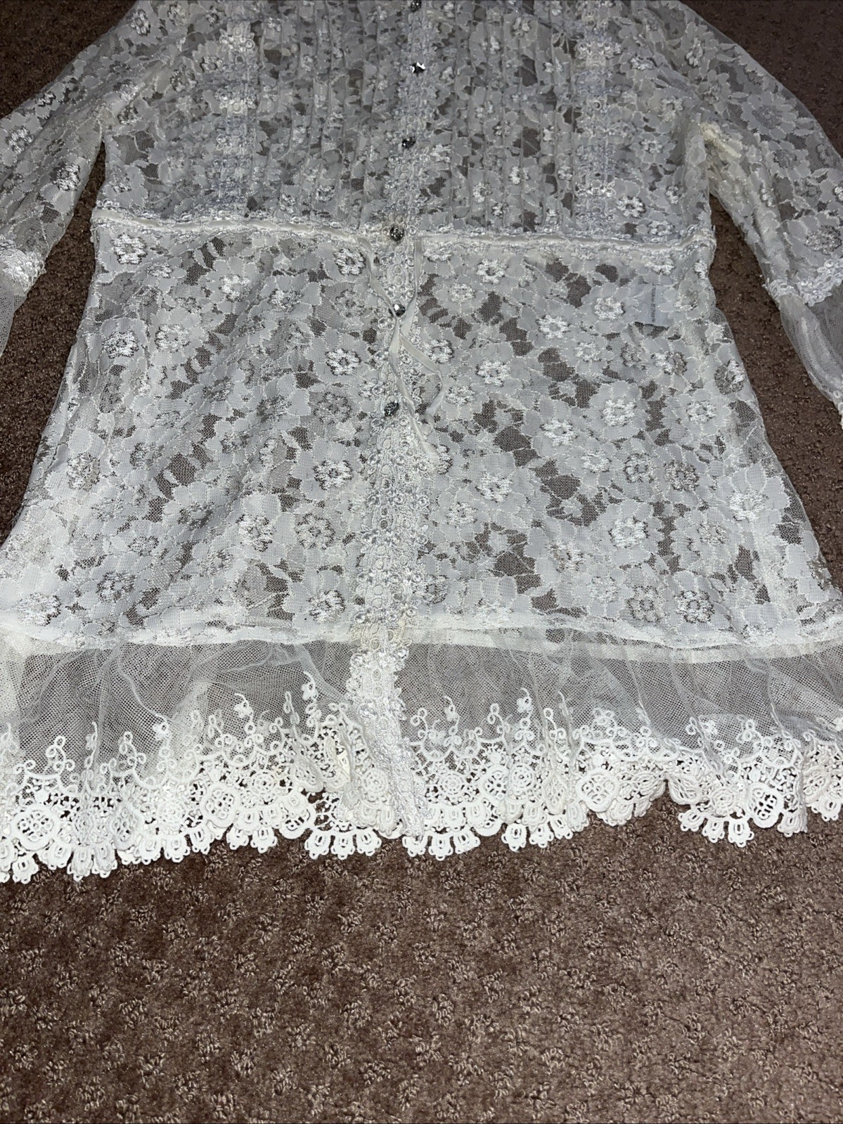 Passion Concept Women’s Cream Lace Button Front Tunic Size L Romantic Victorian