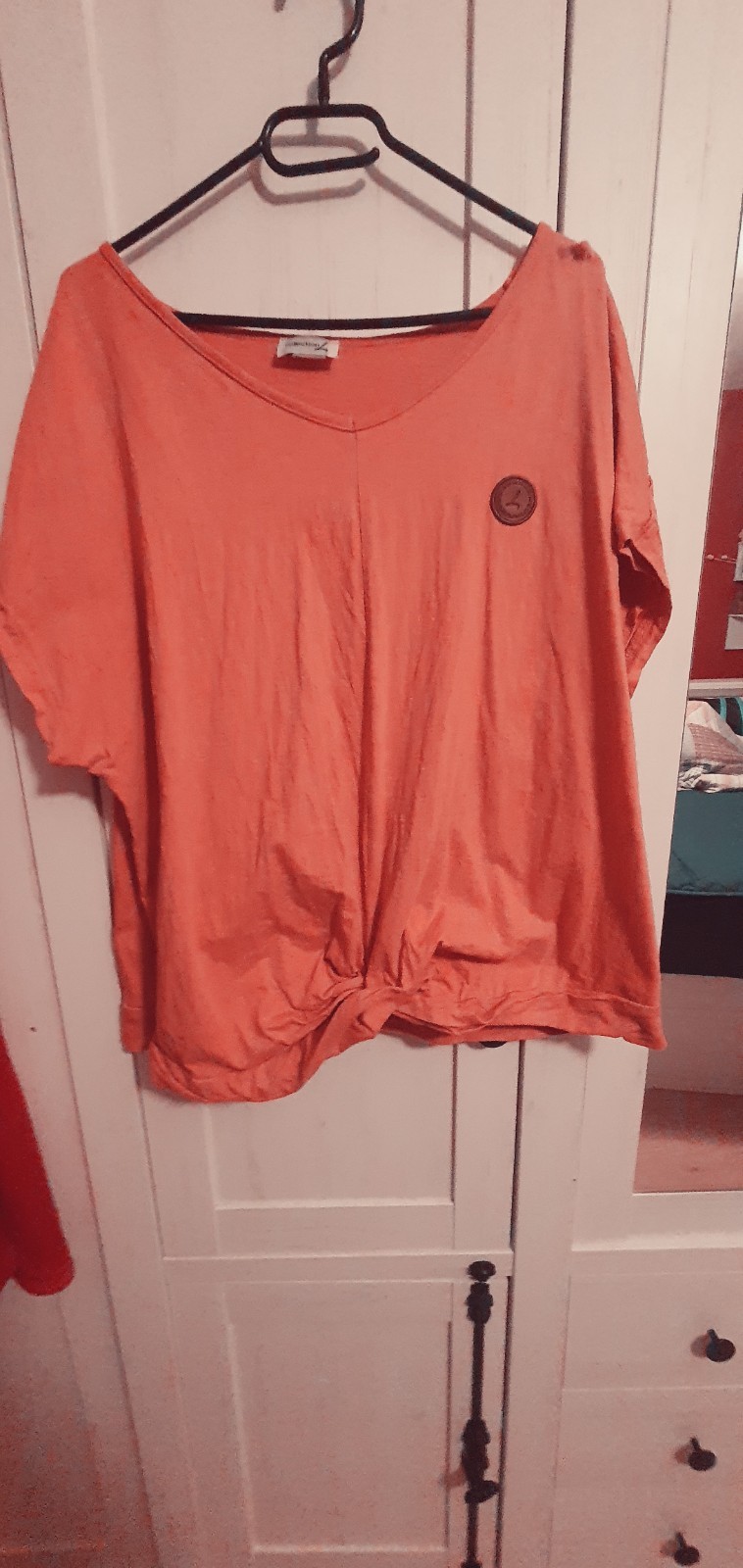 collection L women’s T-shirt basic cotton V-neck short sleeve orange size 50