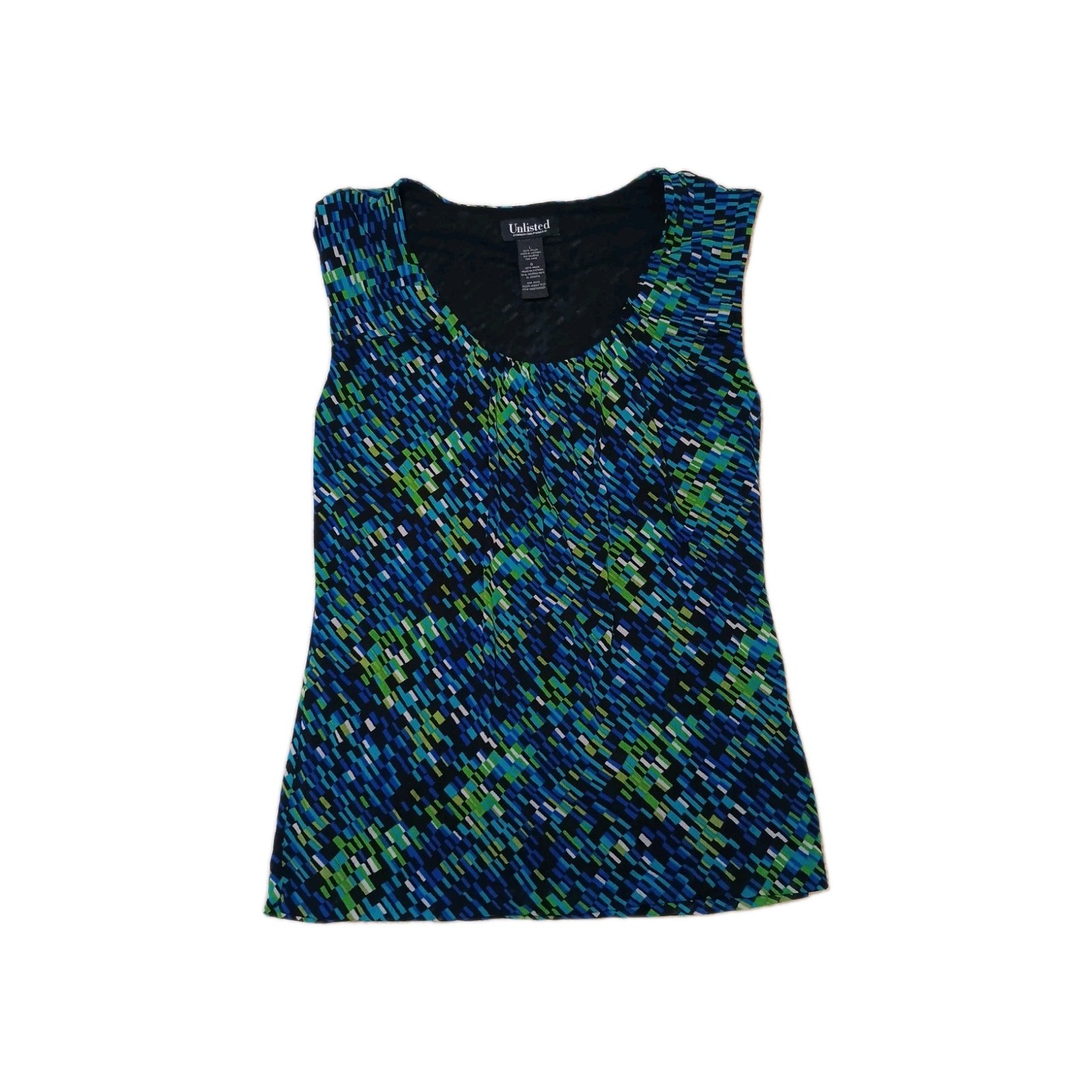Kenneth Cole Womens Shirt Top Large Blue Green Black Sleeveless Blouse Unlisted