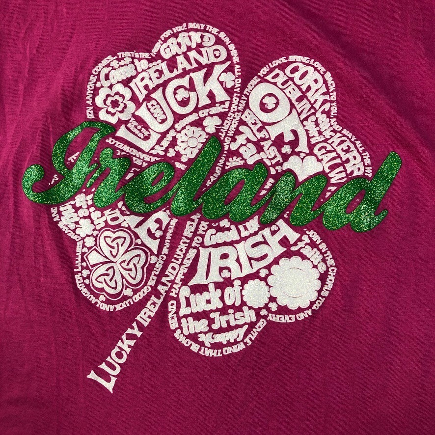 Traditional Craftwear T Shirt Women XS Pink Glitter Bling Ireland Luck Irish Tee
