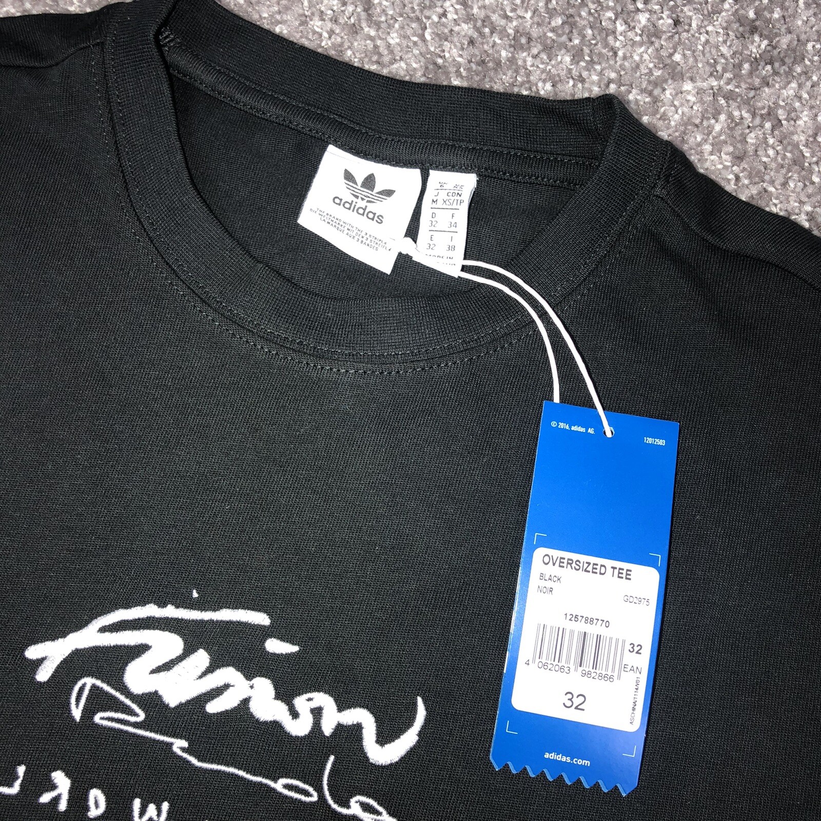 Adidas Originals R.Y.V. Womens Oversized Premium T-Shirt Black Size XS 32 GD2975