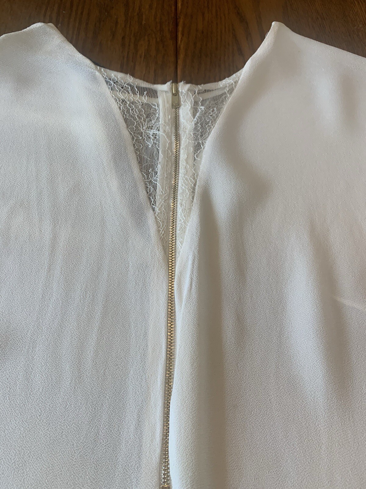 Sandro Paris Designer Woman’s Blouse with Lace Insert Gold Zipper In Back Sz Sm