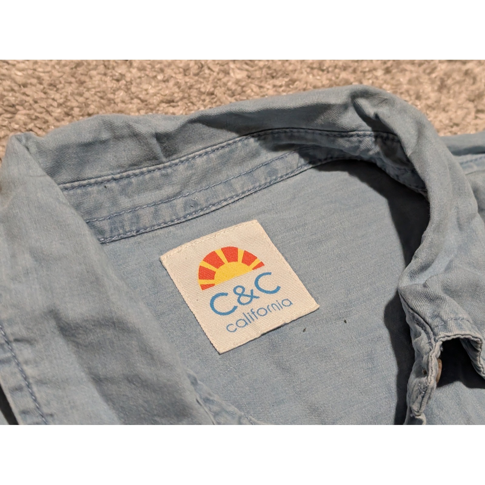 C&C California Button Down Women XL Blue Chambray Long Sleeve Cotton Lyocell