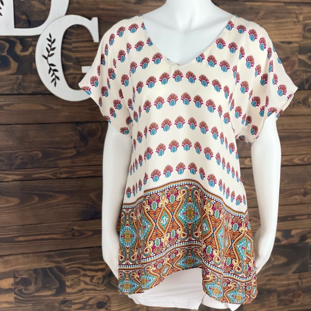 Show Me Your MuMu | The Colorful Victorian Tunic Top Boho V-Neckline Blouse