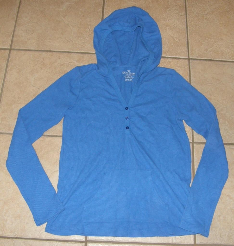 Blue Sz Large (12-14) Casual Wear Stretchy Waffle Knit Hooded Shirt Front Pocket