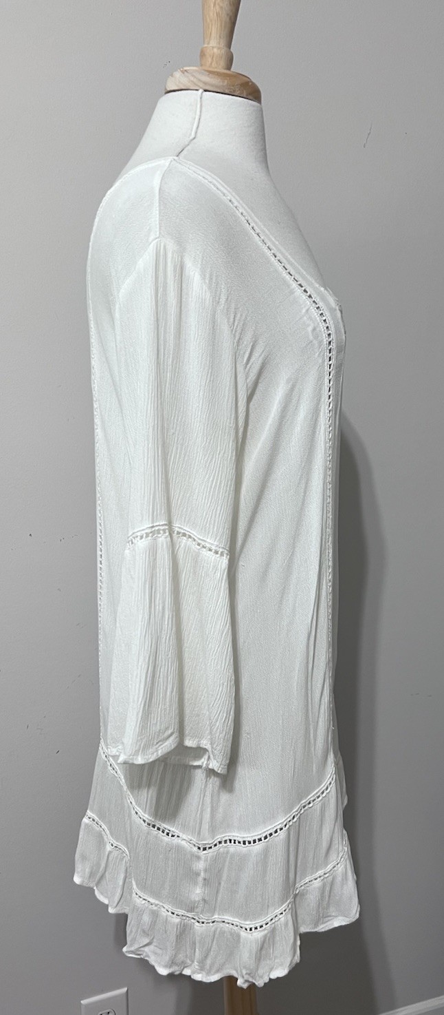 Cute Options White Peasant Delicate Boho Flowy Gauze Eyelet Tunic Top Sz L
