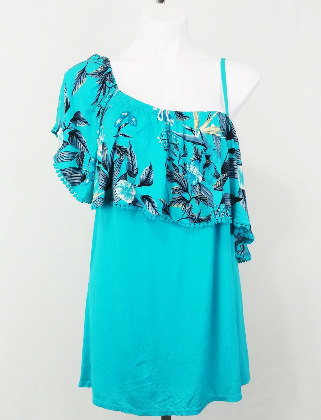 Time and Tru Women Shirt, Size XXL, Teal Multi, 95% Rayon/5% Spandex