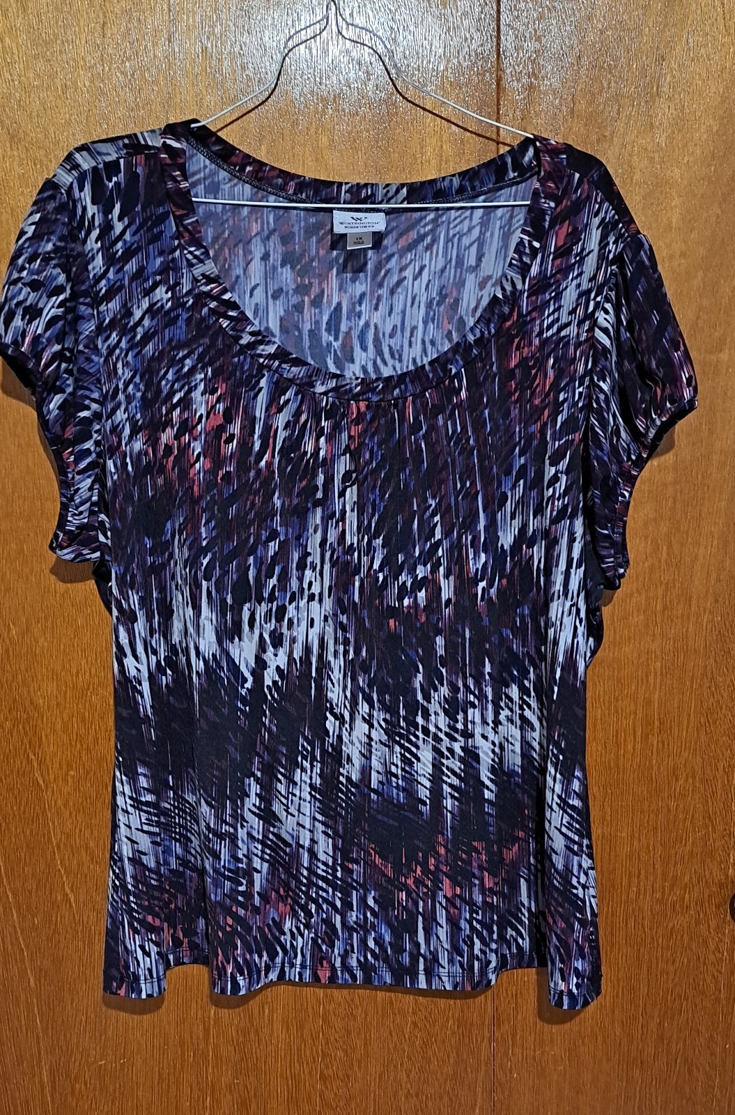 Worthington Woman Stretch Short Sleeve Top Size 1X, Round Neck, Pre-owned,