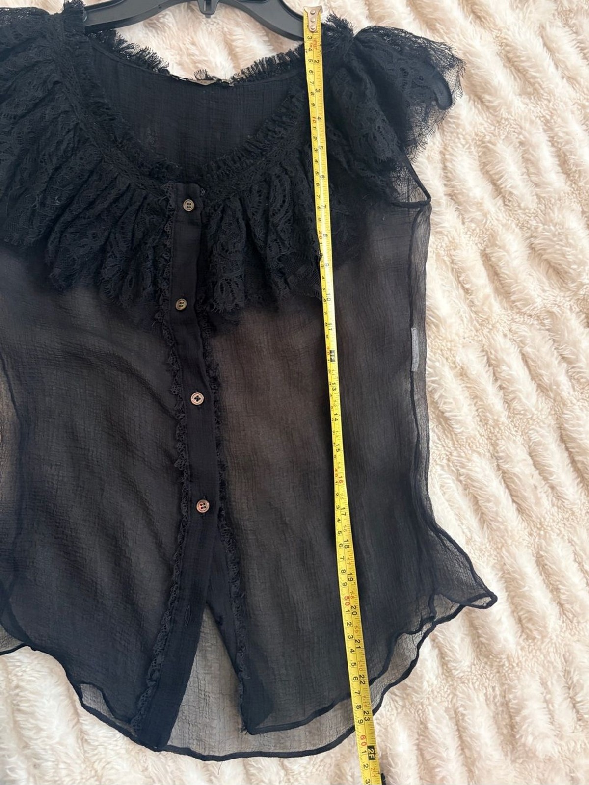 Alexander McQueen Black Lace Ruffle Sheer Sleeveless Blouse Sz 38 (US 2/4)