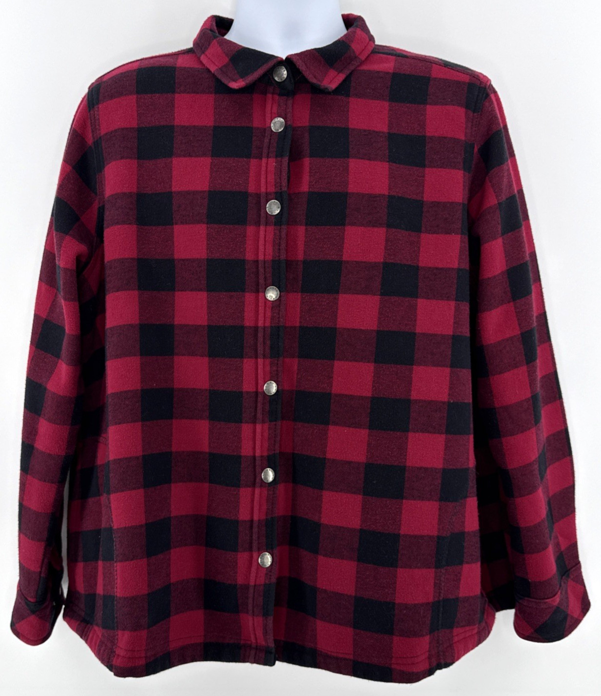 Orvis Shirt Jacket Women XXL Snap Front Red Buffalo Plaid Fleece Lined Outdoor