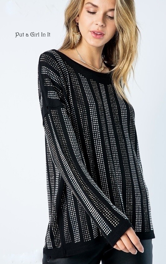 New VOCAL Womens CLASSY CRYSTAL BLACK BLING LONG SLEEVE SHIRT S M L XL 1X 2X 3X