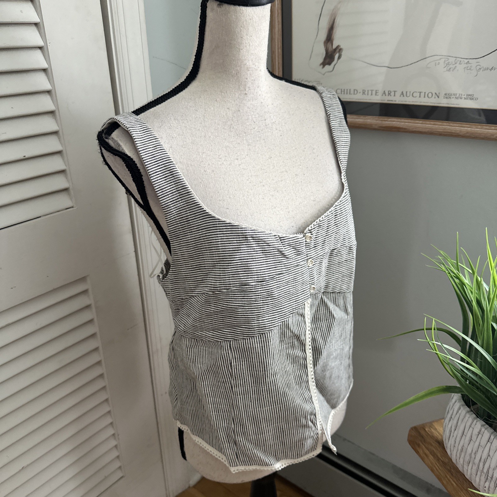 Kirious Top Womens Large Black White Striped Babydoll Minimalist Boho Capsule
