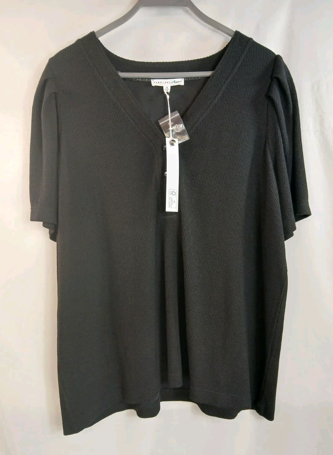 NWT Jane + Delance Black V-Neck Top Short Sleeve Ribbed Knit Women’s Size 2X