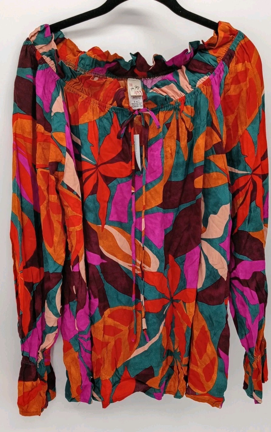 Fifth Ray XL Abstract Floral Boho Blouse | Colorful Art Nouveau Ruffle Top NWT