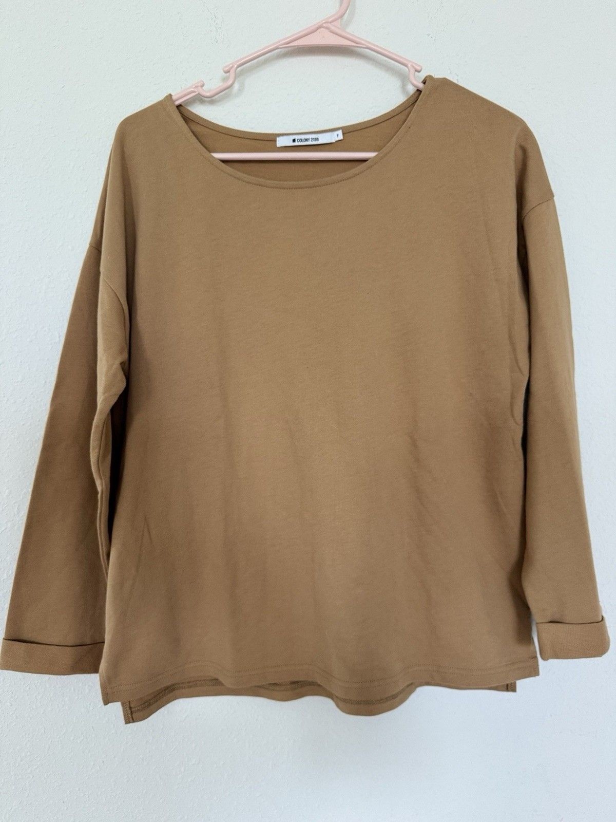 Colony 2139 Asian Streetwear Long Sleeve Top Taupe One Size Basic Minimalist