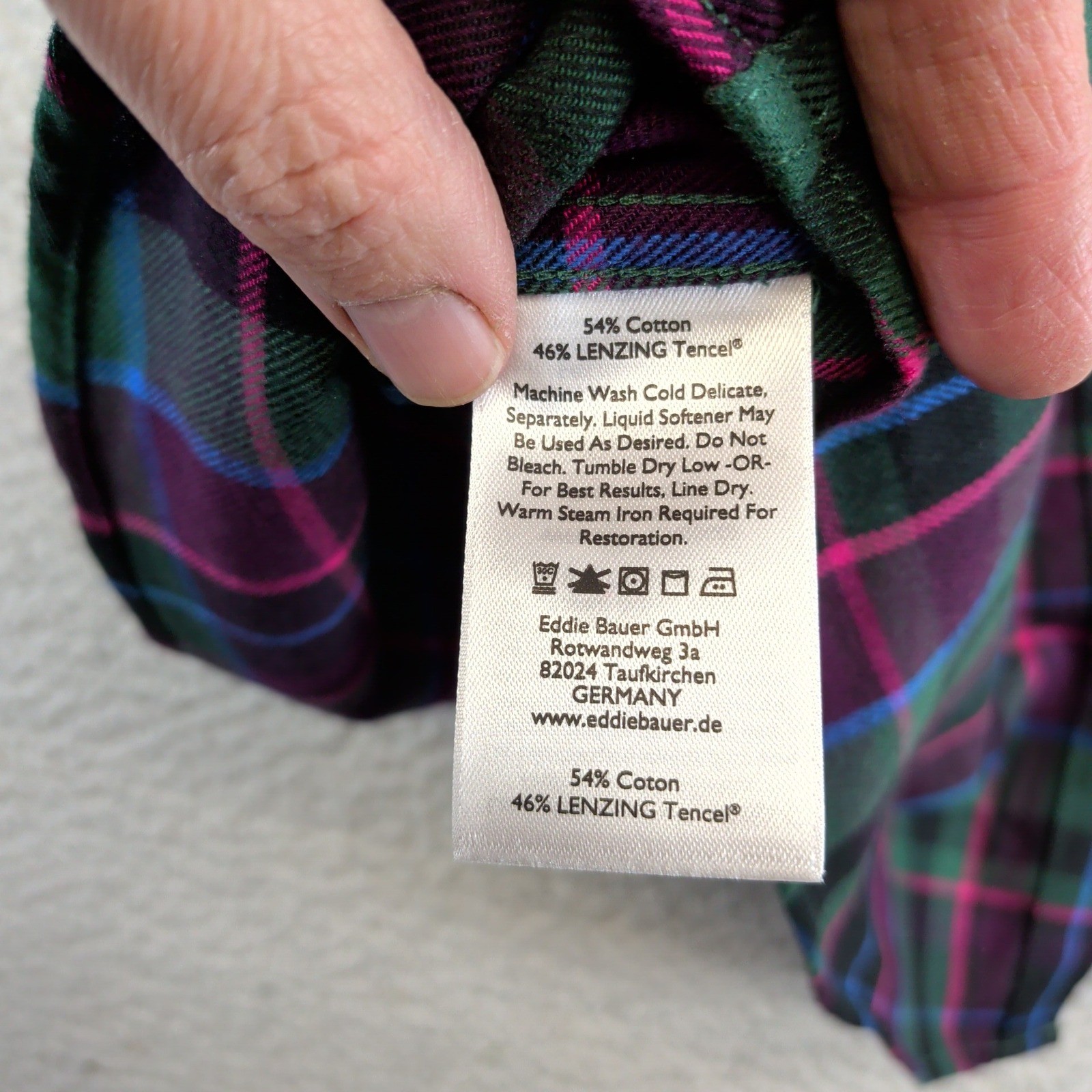 Eddie Bauer Firelight Flannel Shirt XL Dark Pine Purple Green Plaid Tencel NEW