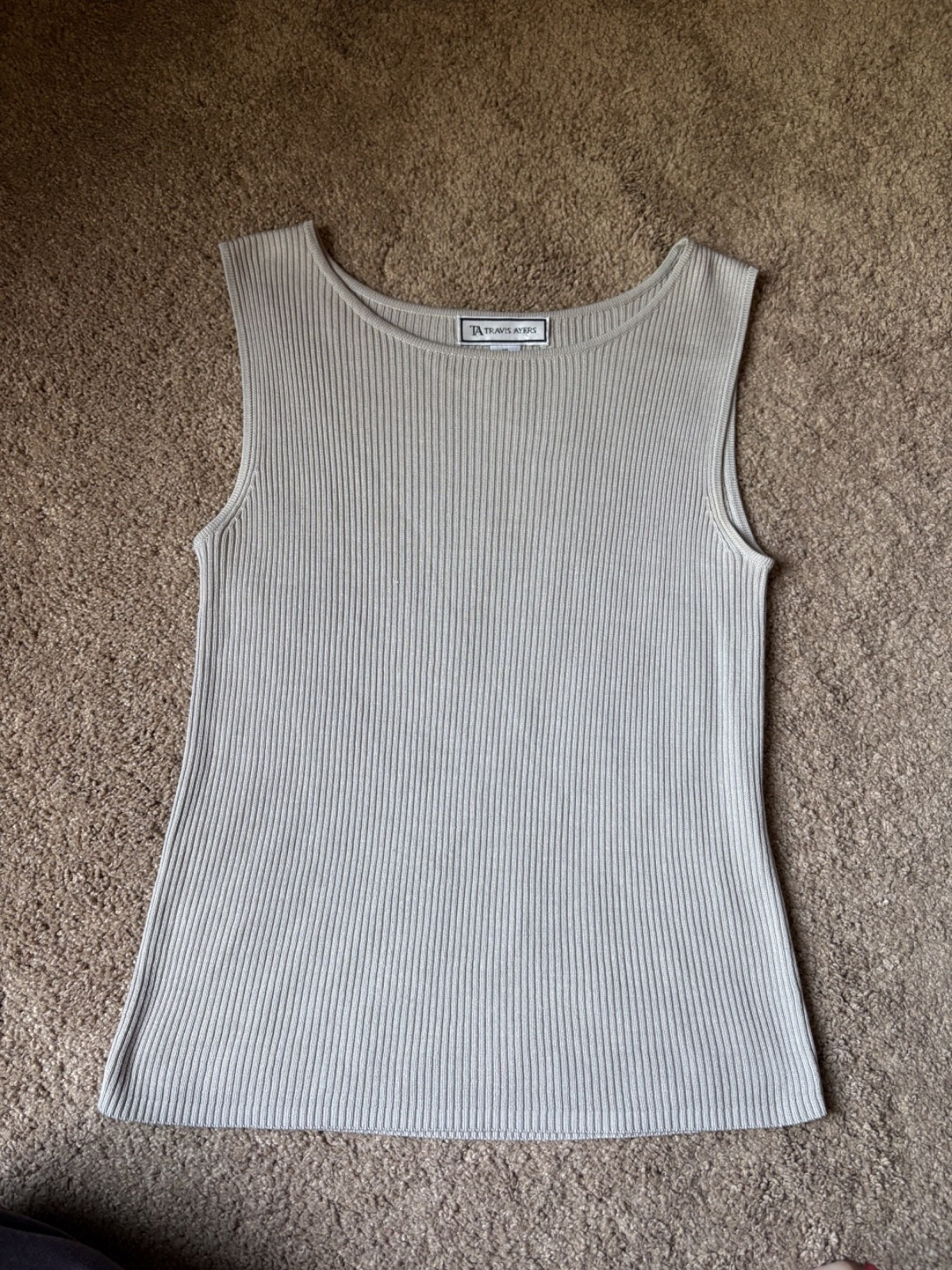 Travis Ayers Silk Rayon Beige Nude Ribbed Knit Tank Top Womens 10 Medium