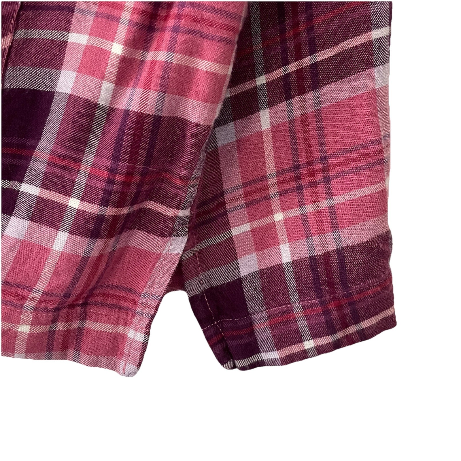 Blair Women Large Flannel Tunic Top Pink Burgundy Plaid Lightweight Boho Pocket