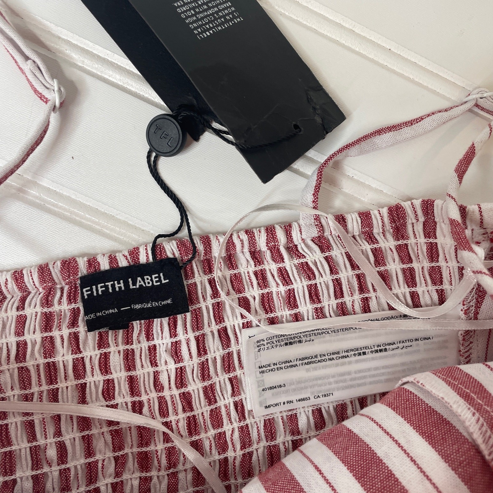 GRLFRND Black Raw Hem Denim Shorts & Fifth Label Striped Tie Front Crop Top Set