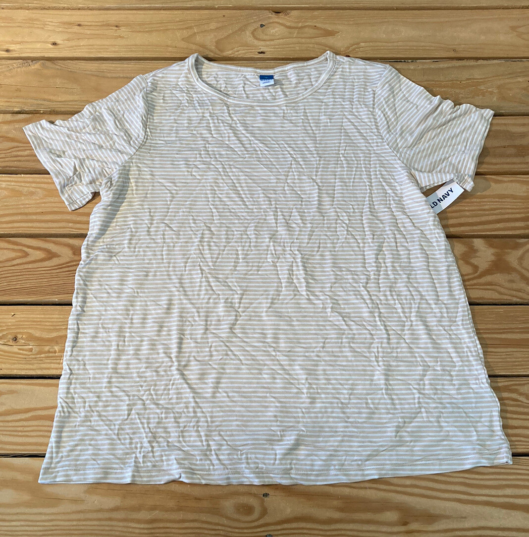 old navy NWT $19.99 women’s short sleeve stripe t Shirt Size M tan s11