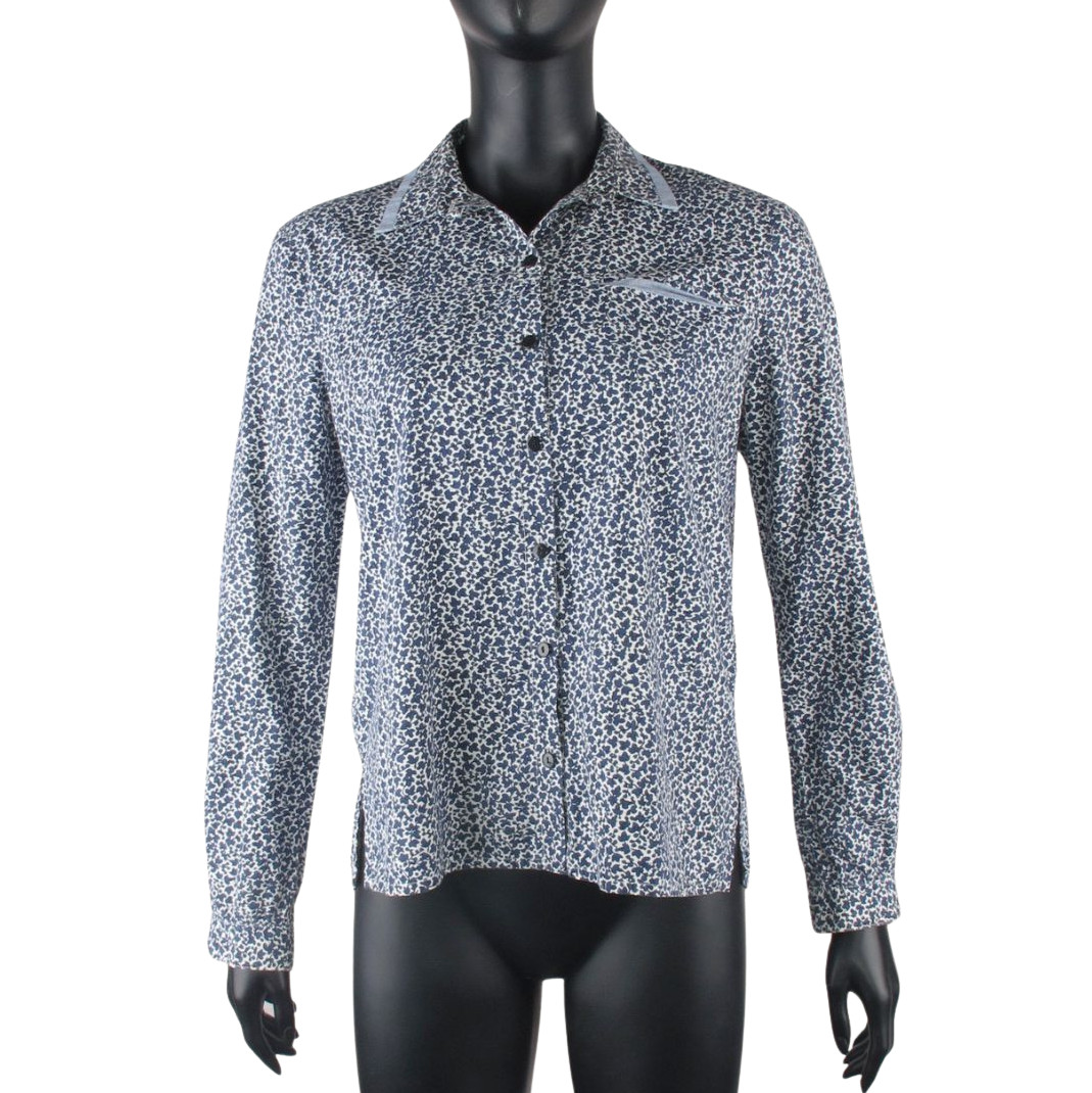 Baum und Pferdgarten Floral Shirt Womens M Blue White Cotton Collare Long Sleeve
