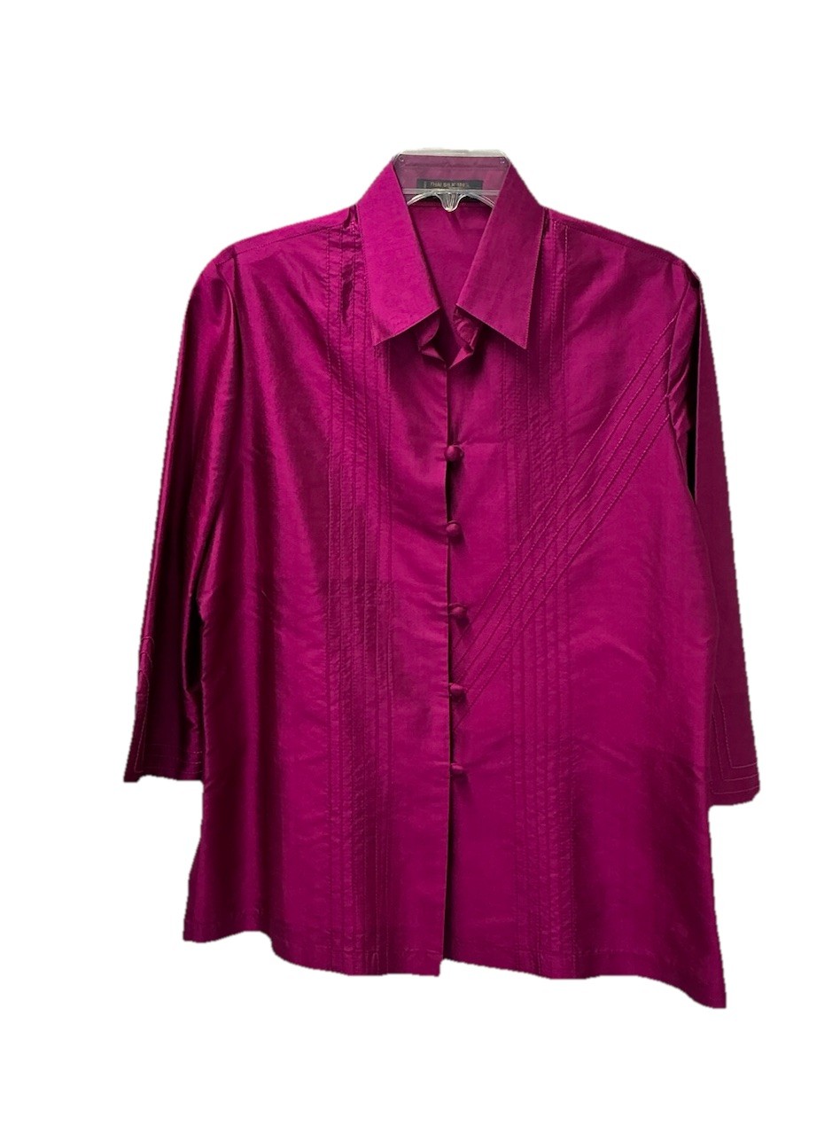 Thai Silk Blouse Size XL Fuschia Decorative Stitching Covered Buttons W/loop