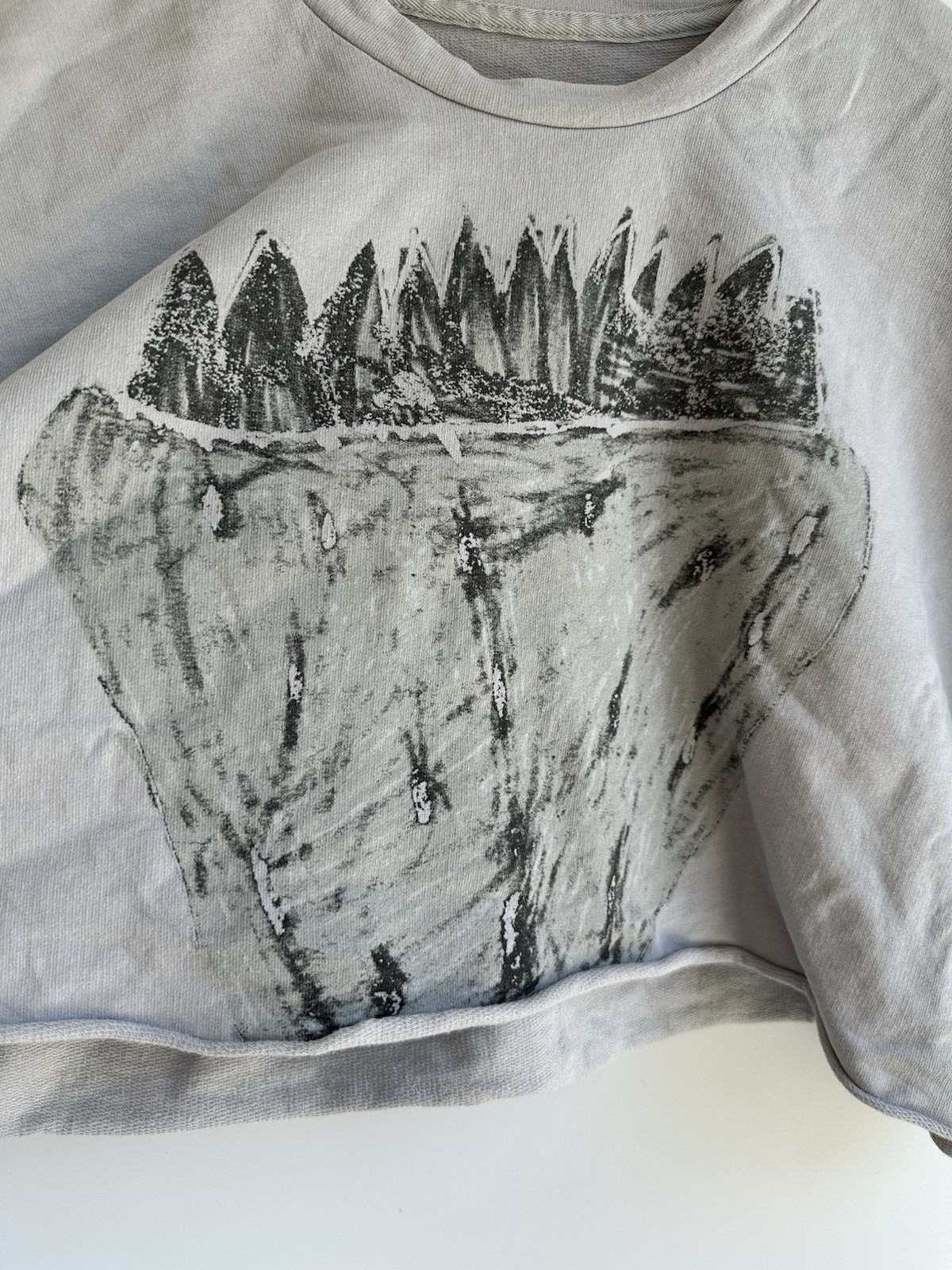 JNBY Senso Unico Cropped Short Sleeve Shirt Top Graphic Print Light Gray Small