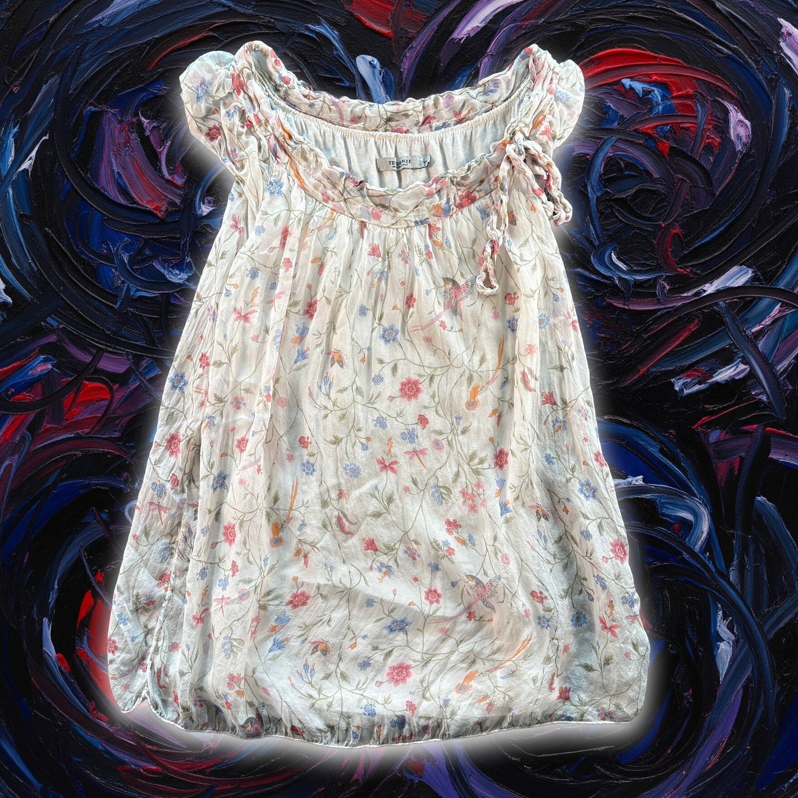 Tendenze White Floral Women’s 100% Silk Viscose/Elastane Lined Blouse Size S