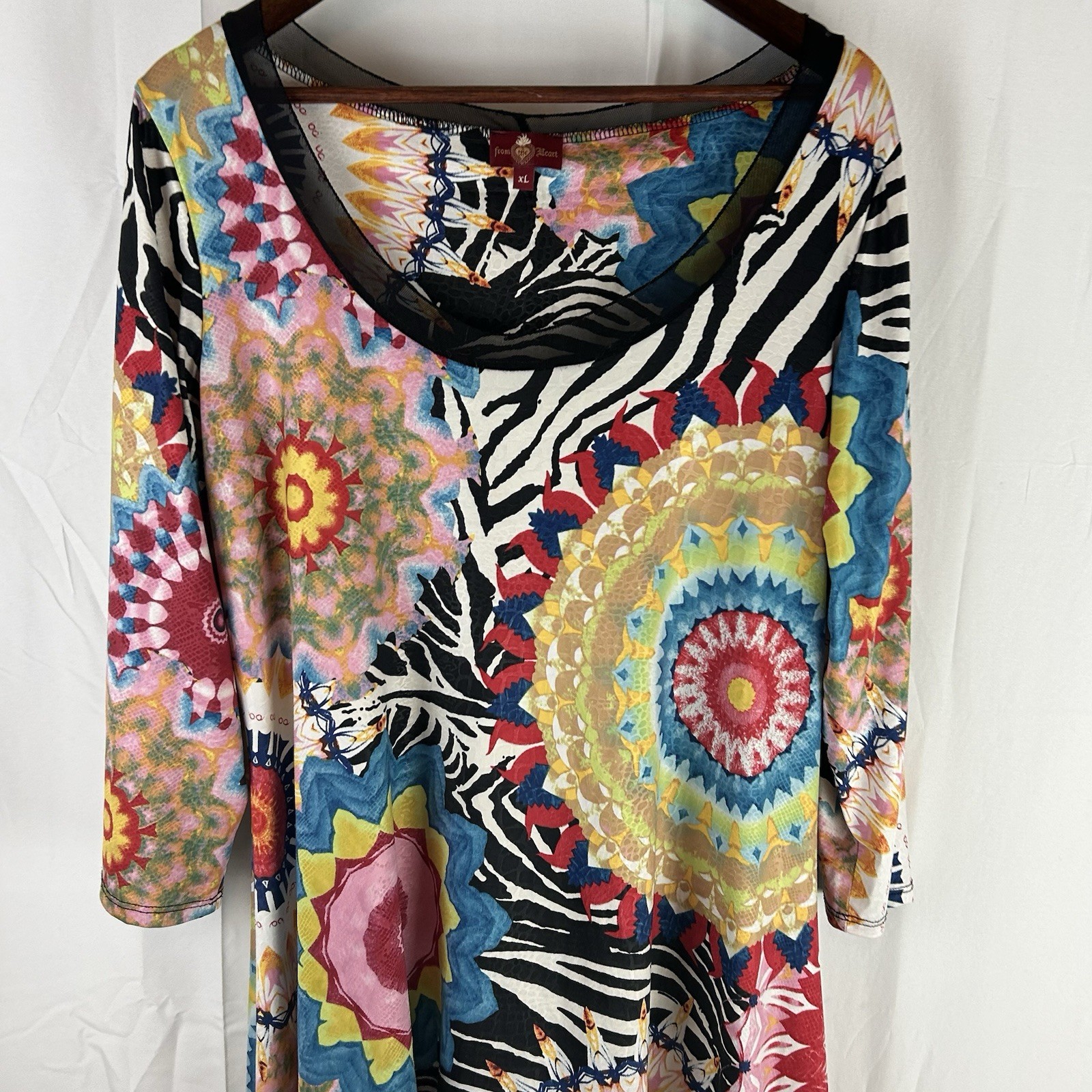 From the Heart Women’s XL Asymmetrical Hem Tunic Mandela Zebra Print