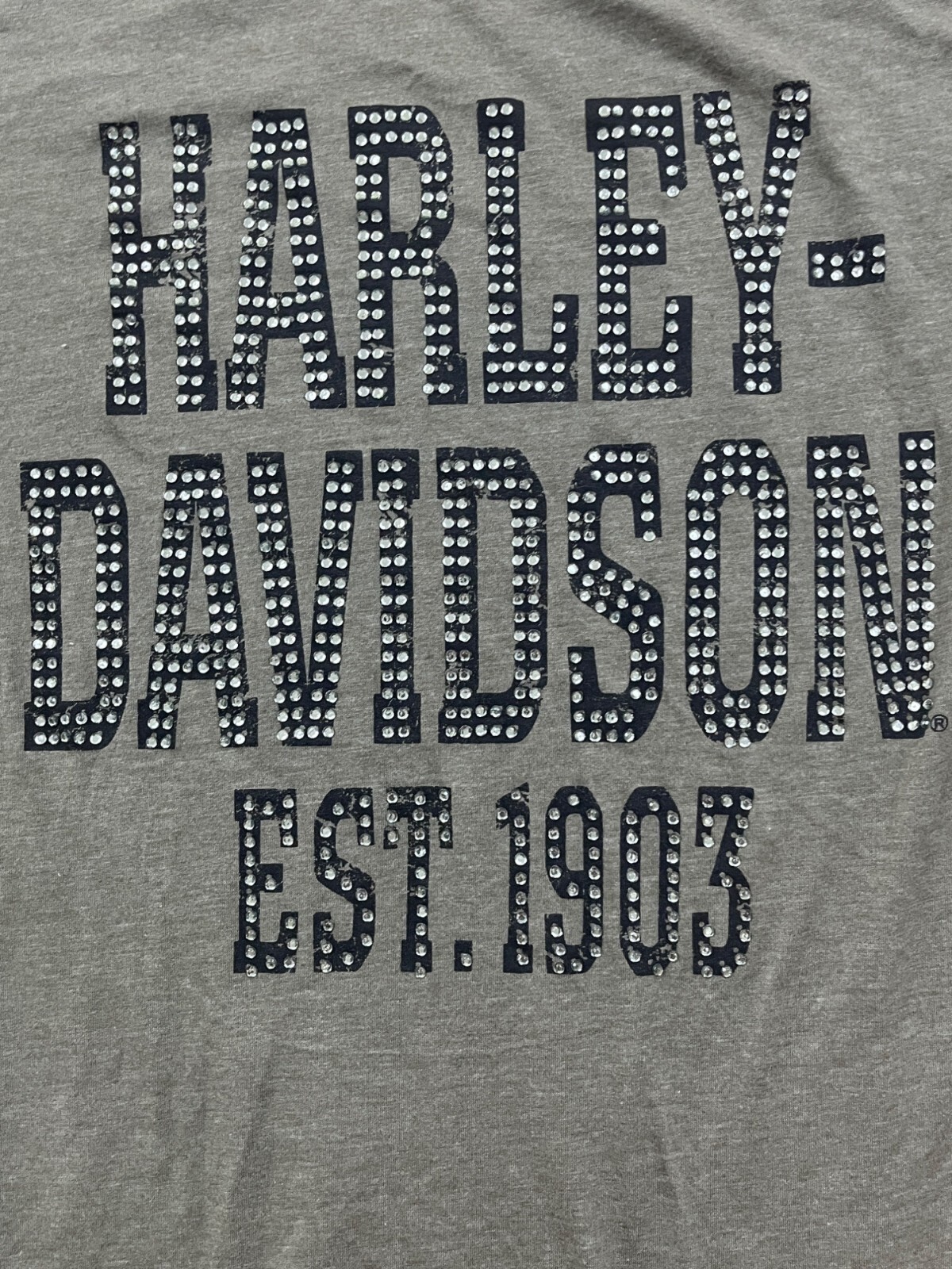 Harley-Davidson Shirt Womens 1W Green Logo Rhinestones Destroyed Moto Biker USA