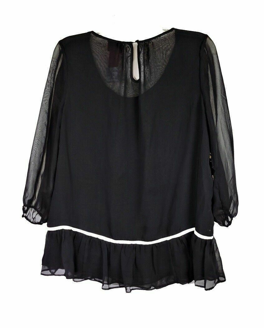 V Cristina women’s black sheer embroidered tunic top, size M