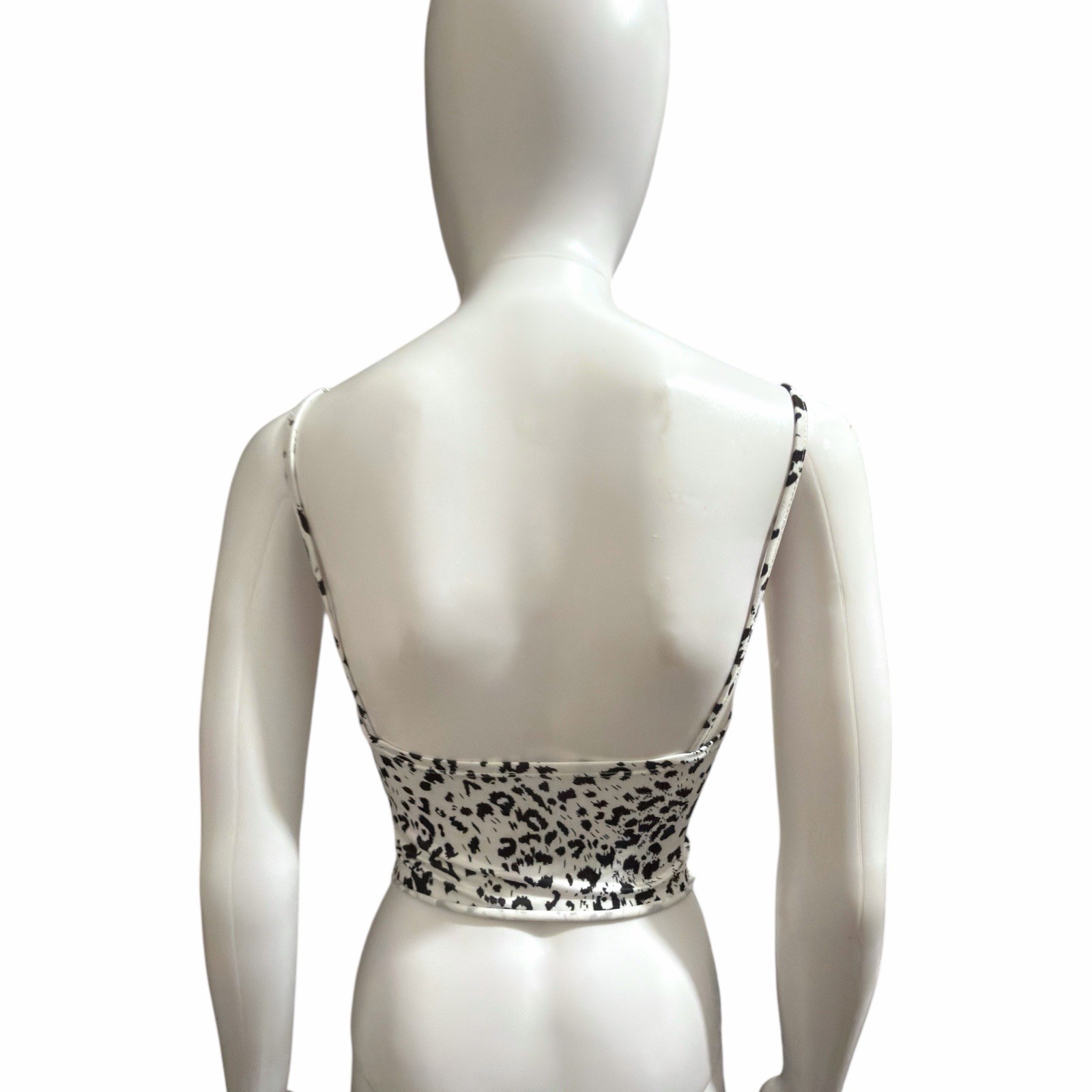 Shein White & Black Leopard Print Corset Crop Top – Size XS (US 2 / EU 34)