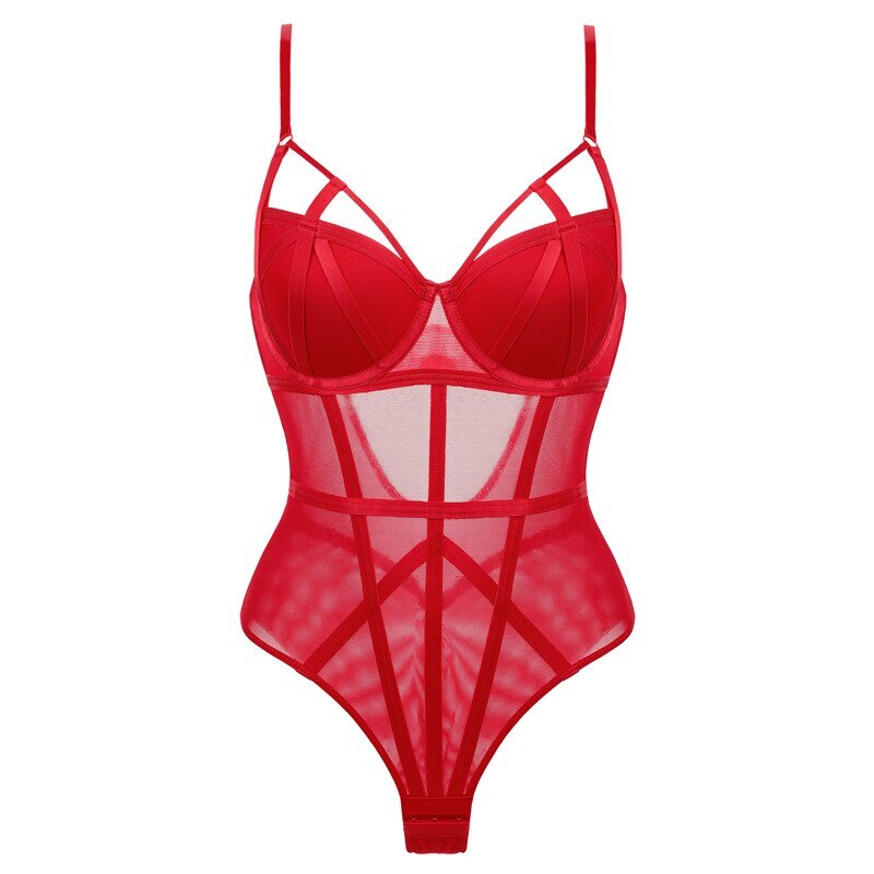 Built-in bra straps black white red vest suspenders bodysuit –