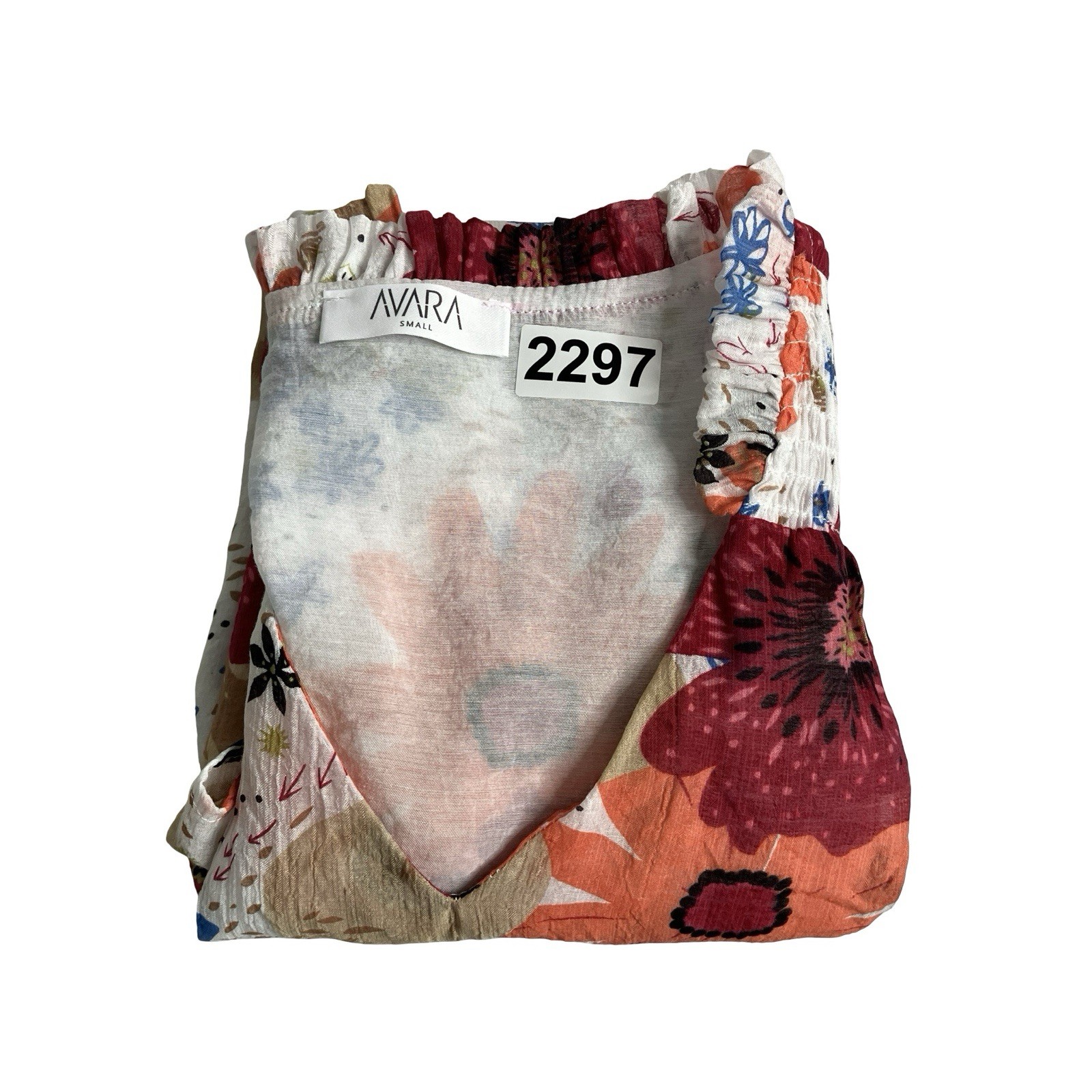 Avara Top Womens Small Floral All Over Print Split Neck Lined Ruffle Collar Boho