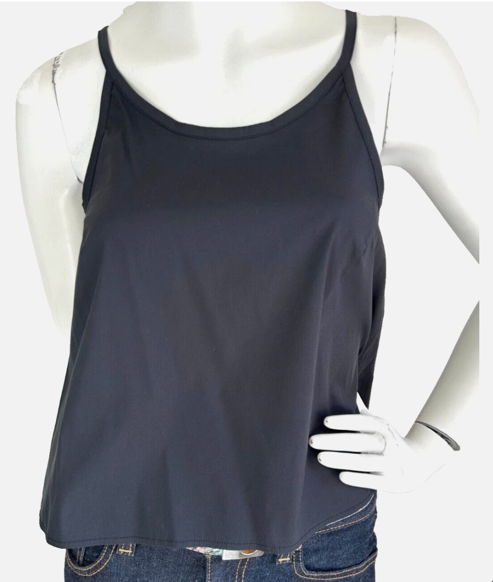 Carla G Top Crop A-Line Size Small Black Sleeveless Tie Back Cotton Italy NWT